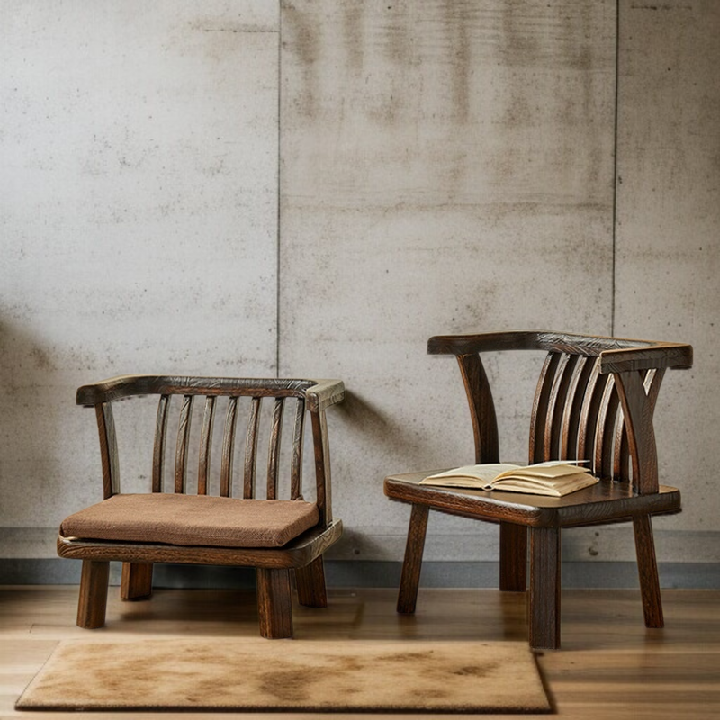Chaise de balcon japonaise sans pieds en bois massif avec dossier