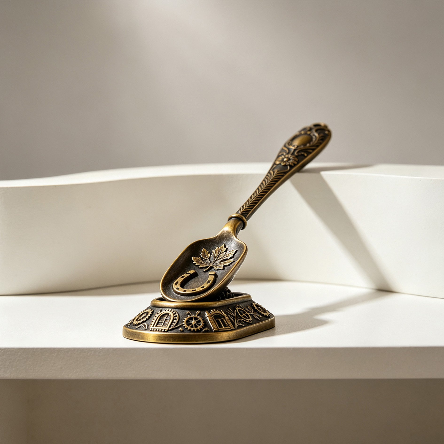 Eleganter Schuhanzieher aus Bronzeguss in Nahaufnahme