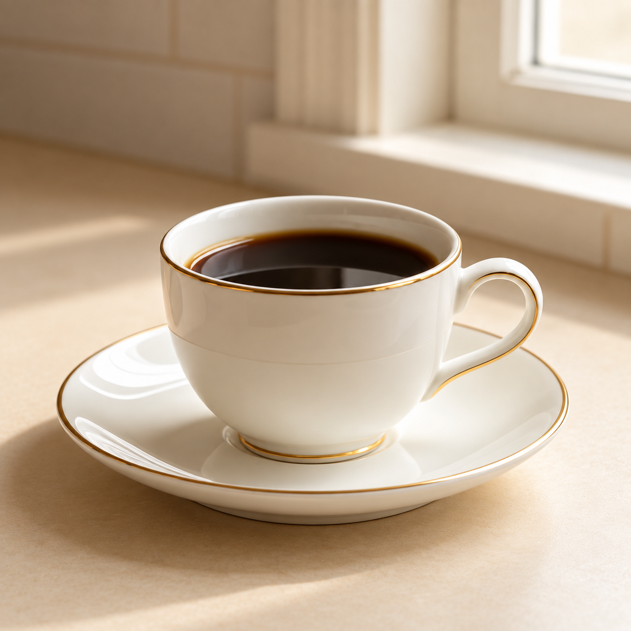 Close-up of Coffee-Break gold-rimmed porcelain cup