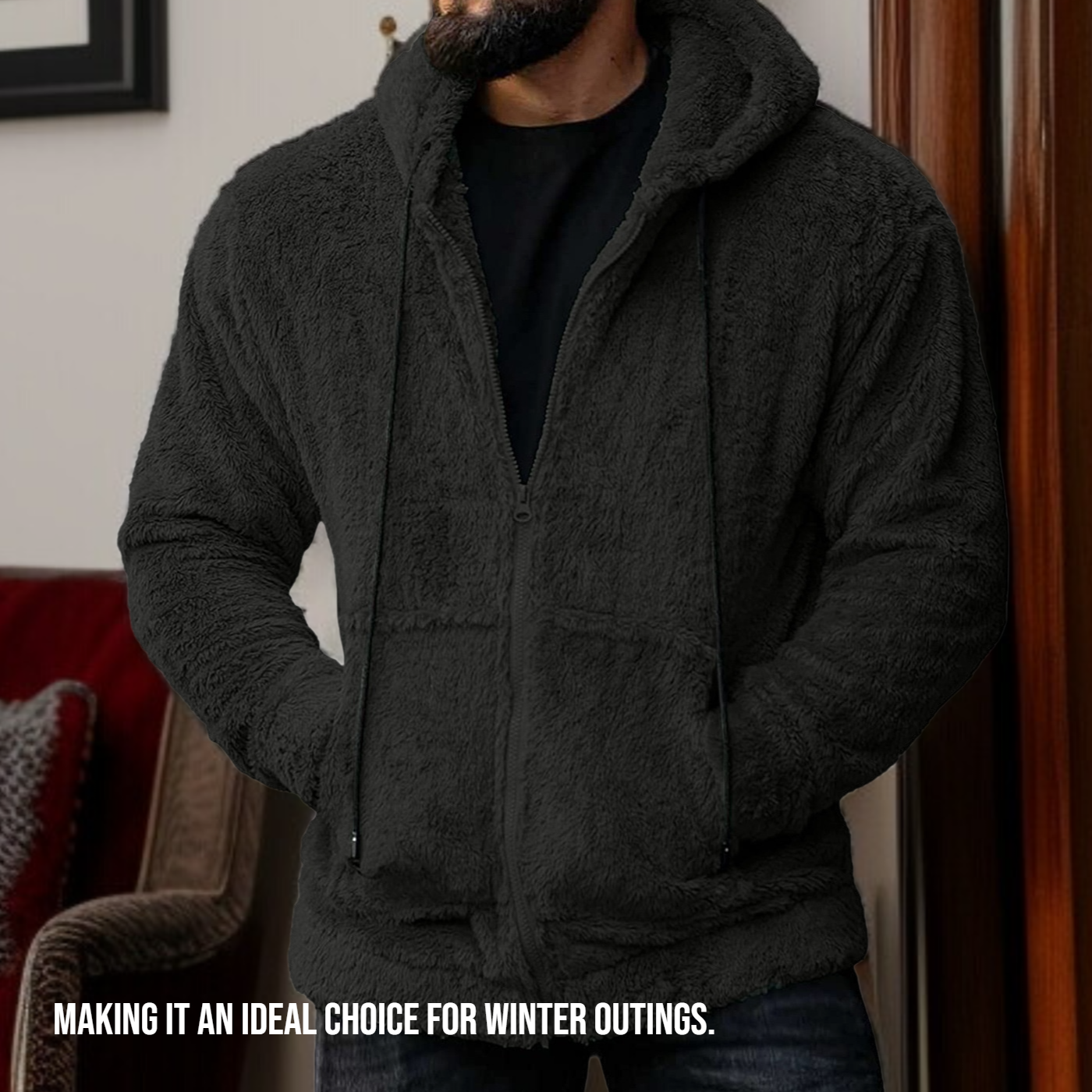 Men's hooded and fleece warm jacket