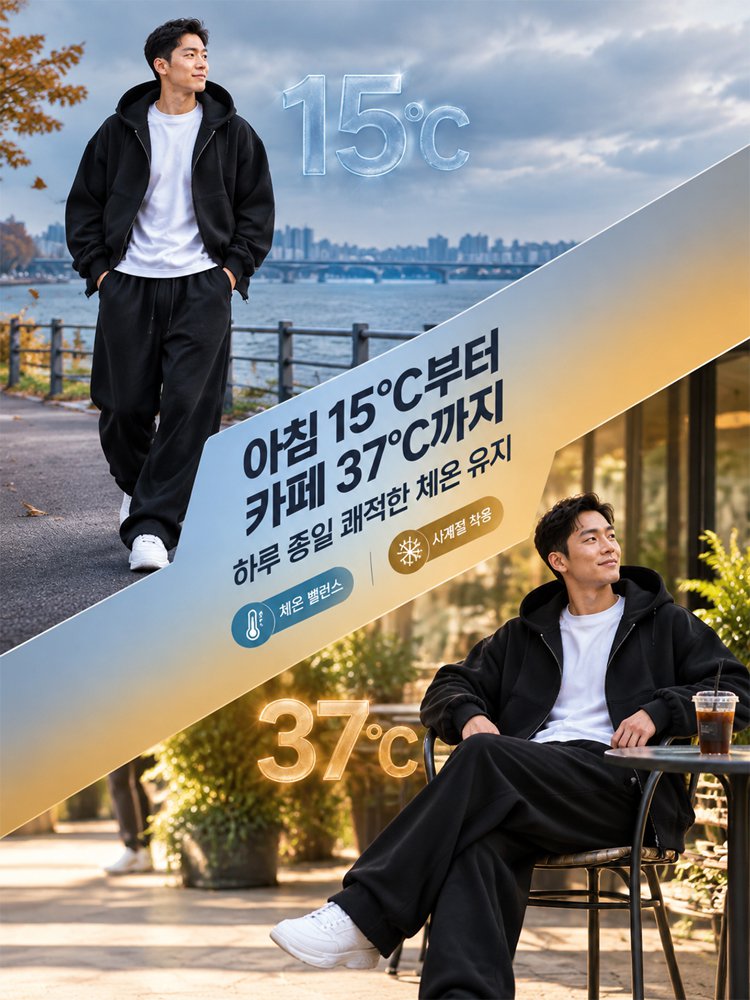 미국식 단색 지퍼업 스웨트셔츠 세트