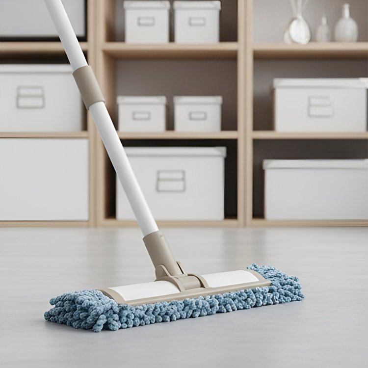 Moderní úklidový mop s dlouhou rukojetí