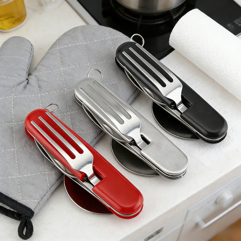 Hordozható rozsdamentes acél kültéri összecsukható villa-kanál 2 az 1-ben evőeszköz