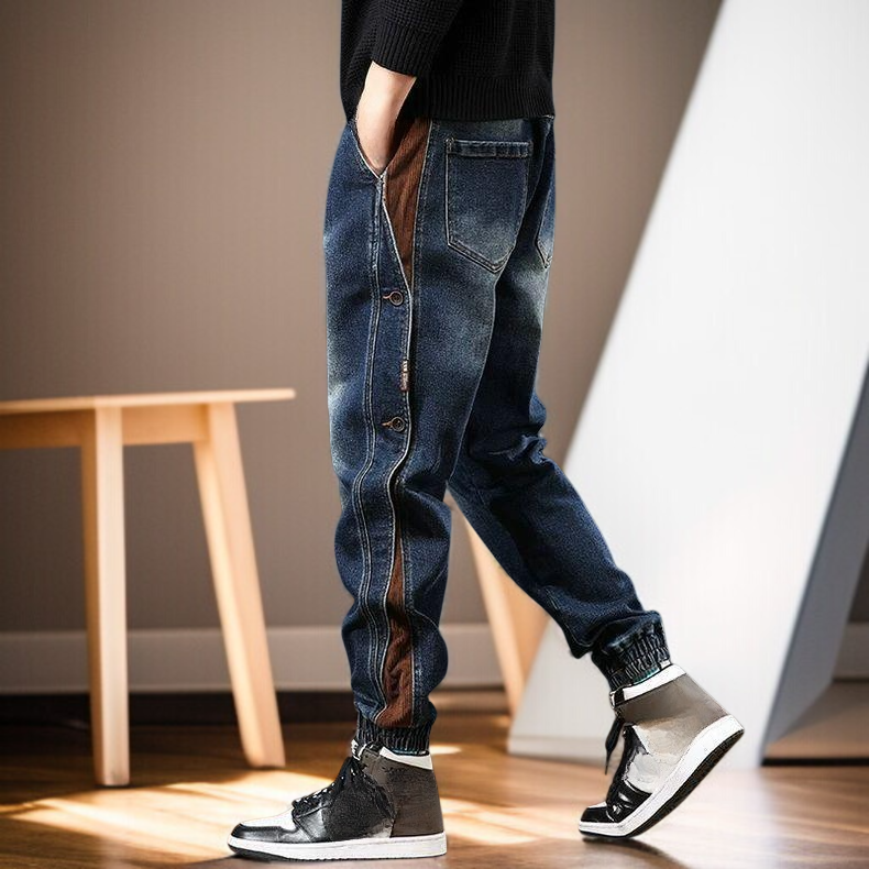 아메리칸 하이 스트리트 신상 패치워크 카고 바지 남성 2025년 가을 패션 브랜드 루즈핏 캐주얼 조거 데님 팬츠