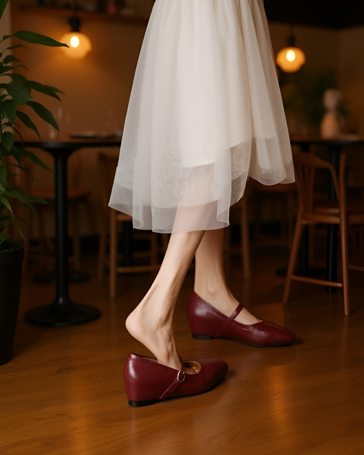 여성 데일리용 5cm 레드 메리제인 슈즈