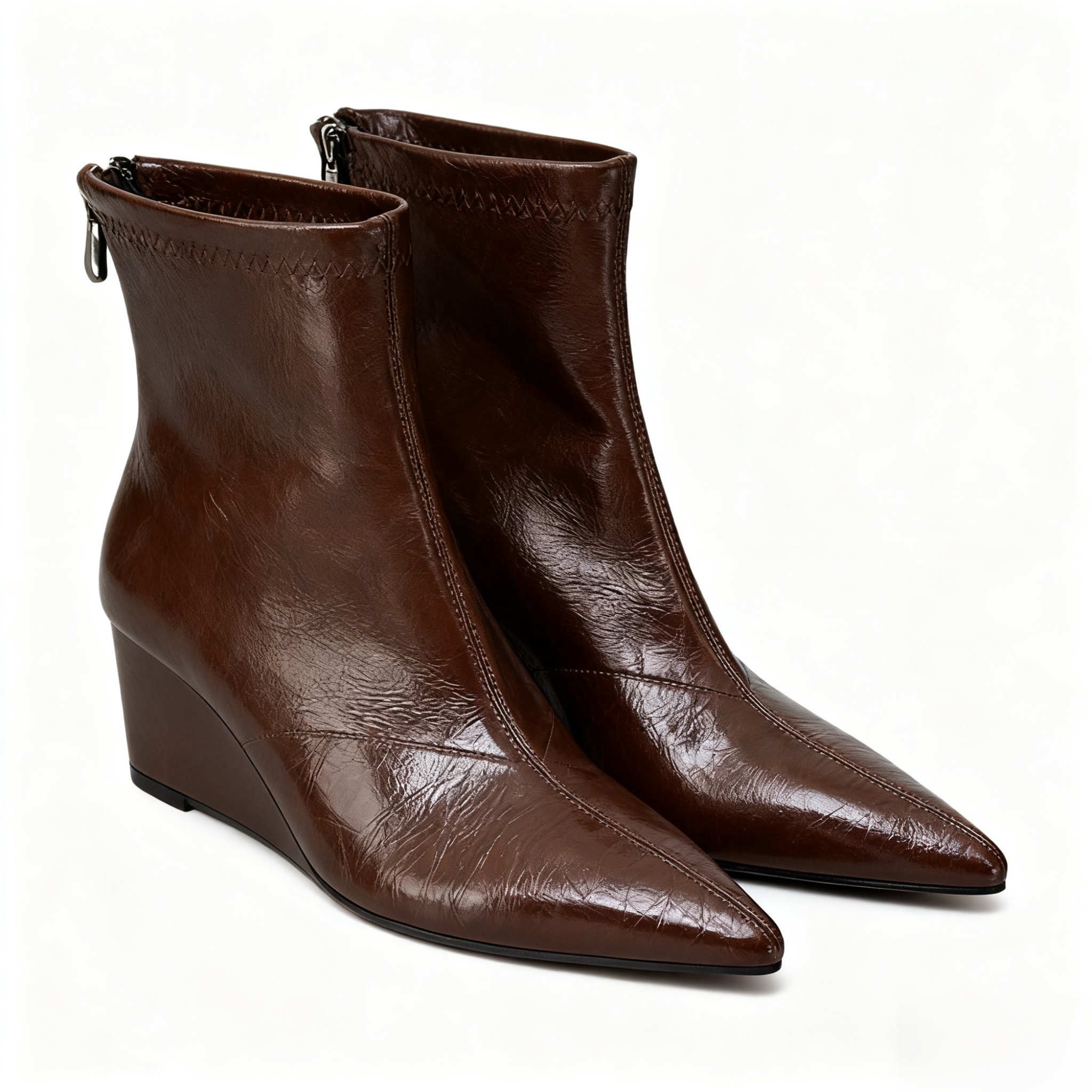 レディースのポインテッドトゥウェッジアンクルブーツ、新しい秋冬スタイル、万能ウェッジヒール