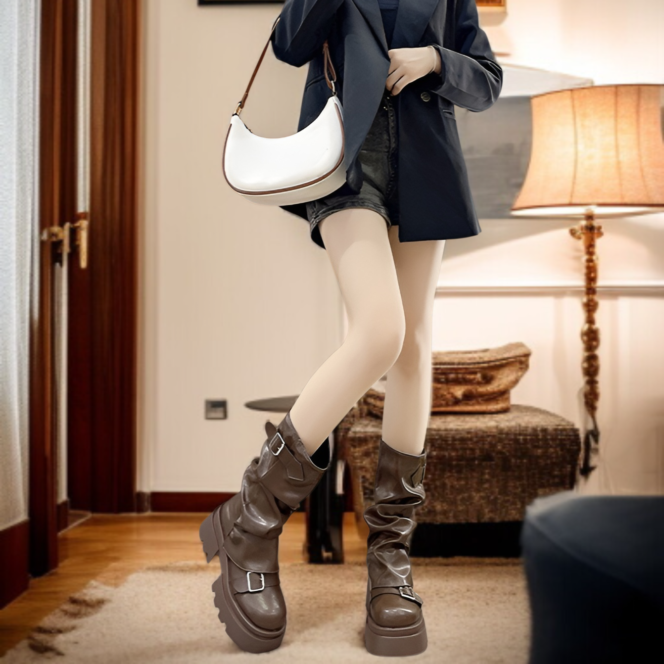 レディースレトロミドルブーツ全体画像