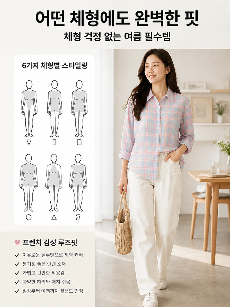 프렌치 내추럴 린넨 체크 셔츠