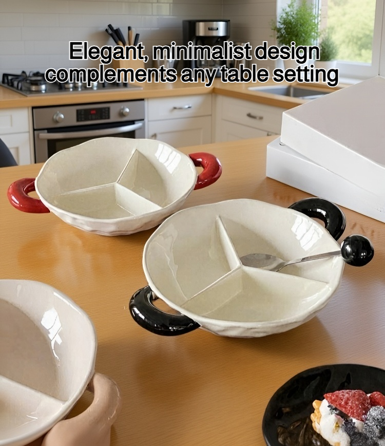 Elegant white ceramic plate with food sections