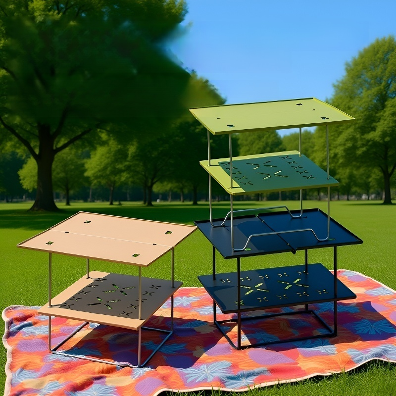 캠핑장에서 설치된 2단 테이블