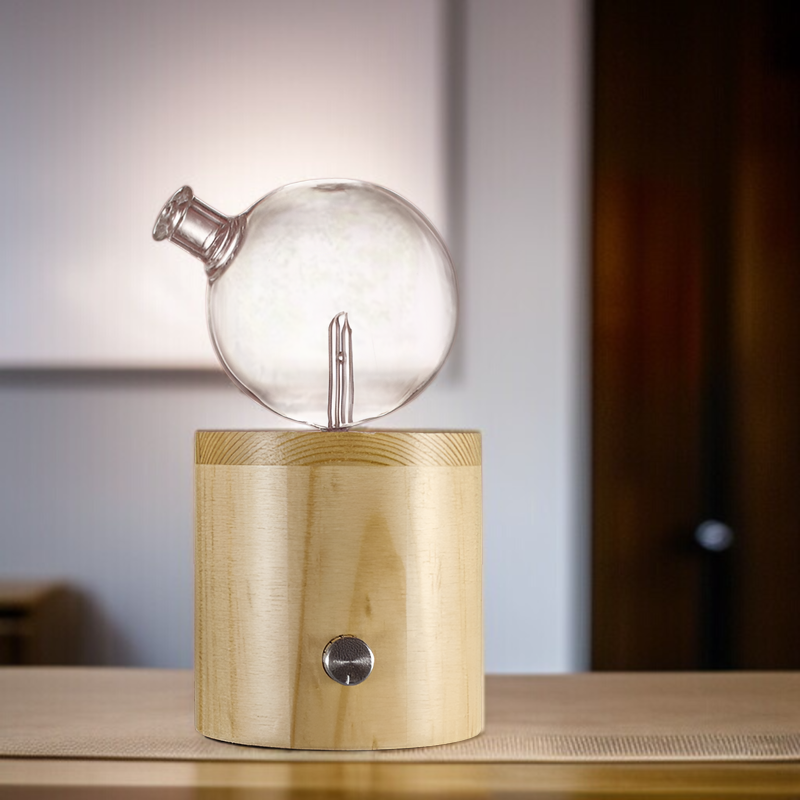 ノブでミスト量を調節できる、水不要の無垢材製エッセンシャルオイルアロマセラピーディフューザー。室内空気浄化にも。低騒音、間接照明、カラフルなLEDライト、自動電源オフ機能を備えたアロマセラピーディフュ