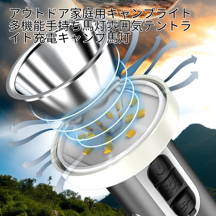 携帯型LEDキャンプランプ 充電式緊急ライト 屋外用レッド