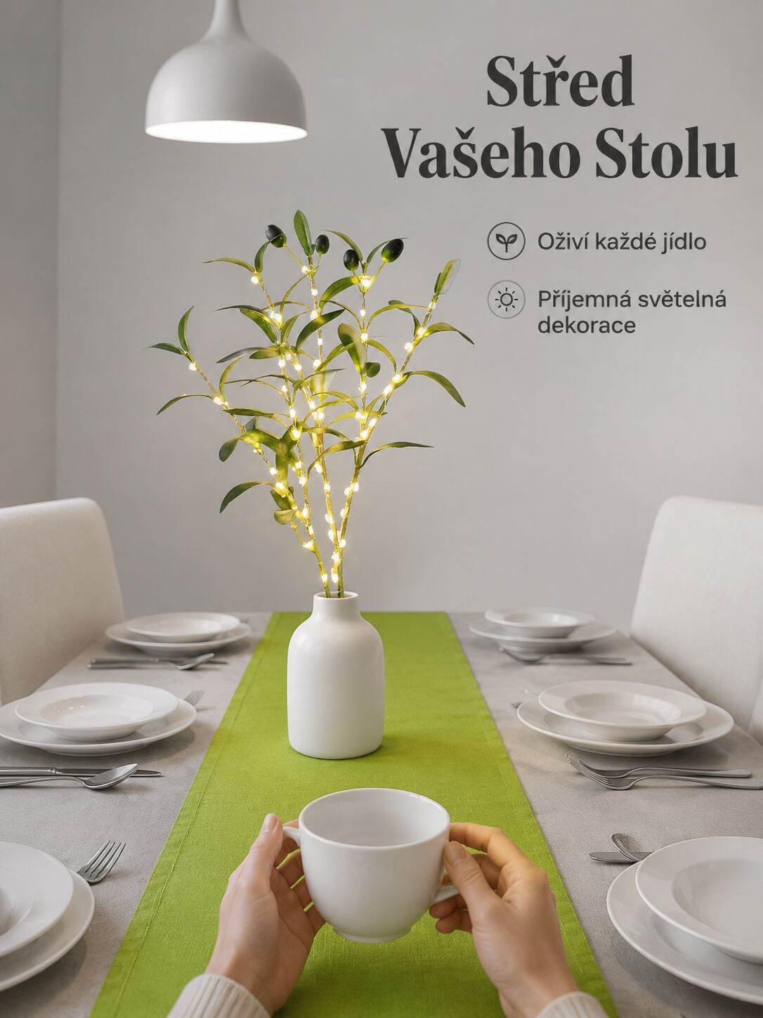 Umělá zelená oliva větev vhodná do ložnice