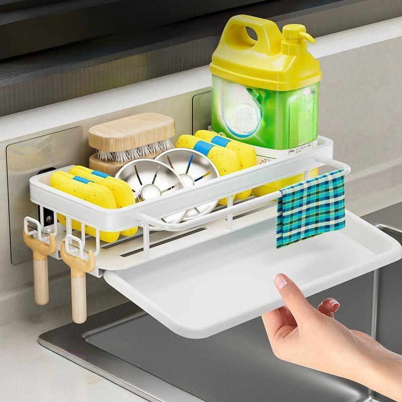 Wall-mounted Kitchen Cloth Holder Spice Rack Sink Storage Shelf