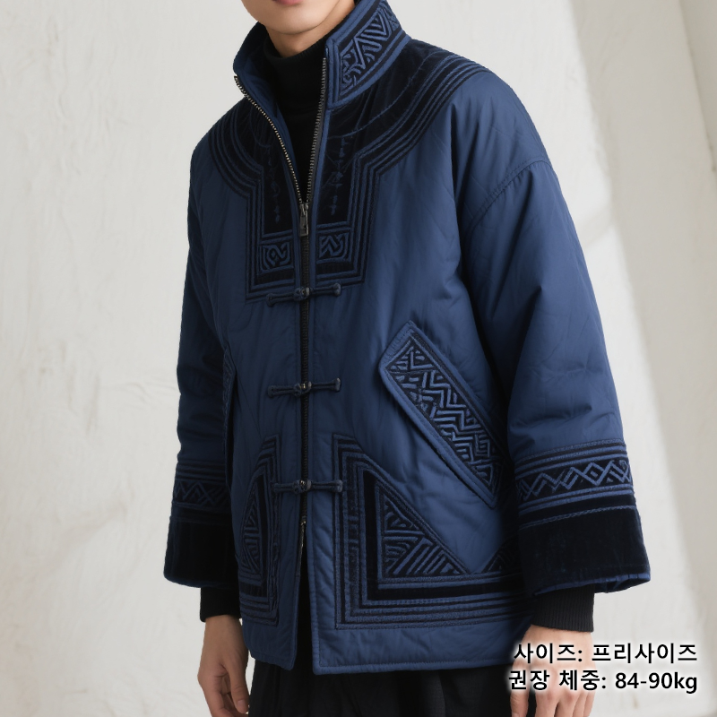 고급 면 소재 남성 패딩 디테일