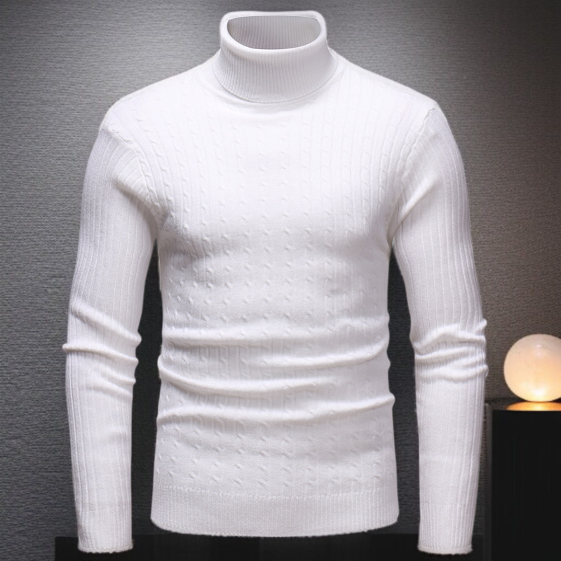 남자 폴라 니트 스트라이프 니트 옷깃이 높은 스웨터