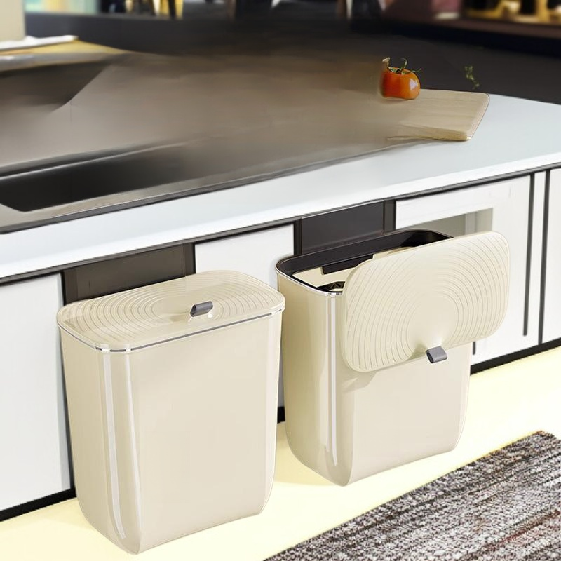صندوق قمامة بغطاء كبير السعة للحمام والمطبخ وغرفة المعيشة قابل للتثبيت على الحائط