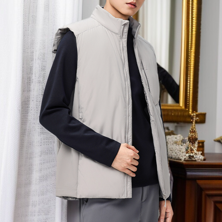 メンズスタンドカラーダウンベスト、厚手のダウンベスト、防風、防水、保温、帯電防止加工、高品質のホワイトダックダウン使用、軽量。