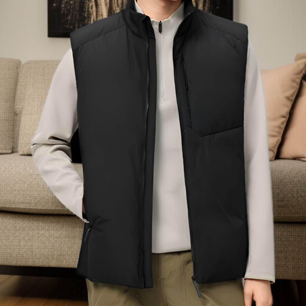 メンズスタンドカラーダウンベスト、厚手のダウンベスト、防風、防水、保温、帯電防止加工、高品質のホワイトダックダウン使用、軽量。