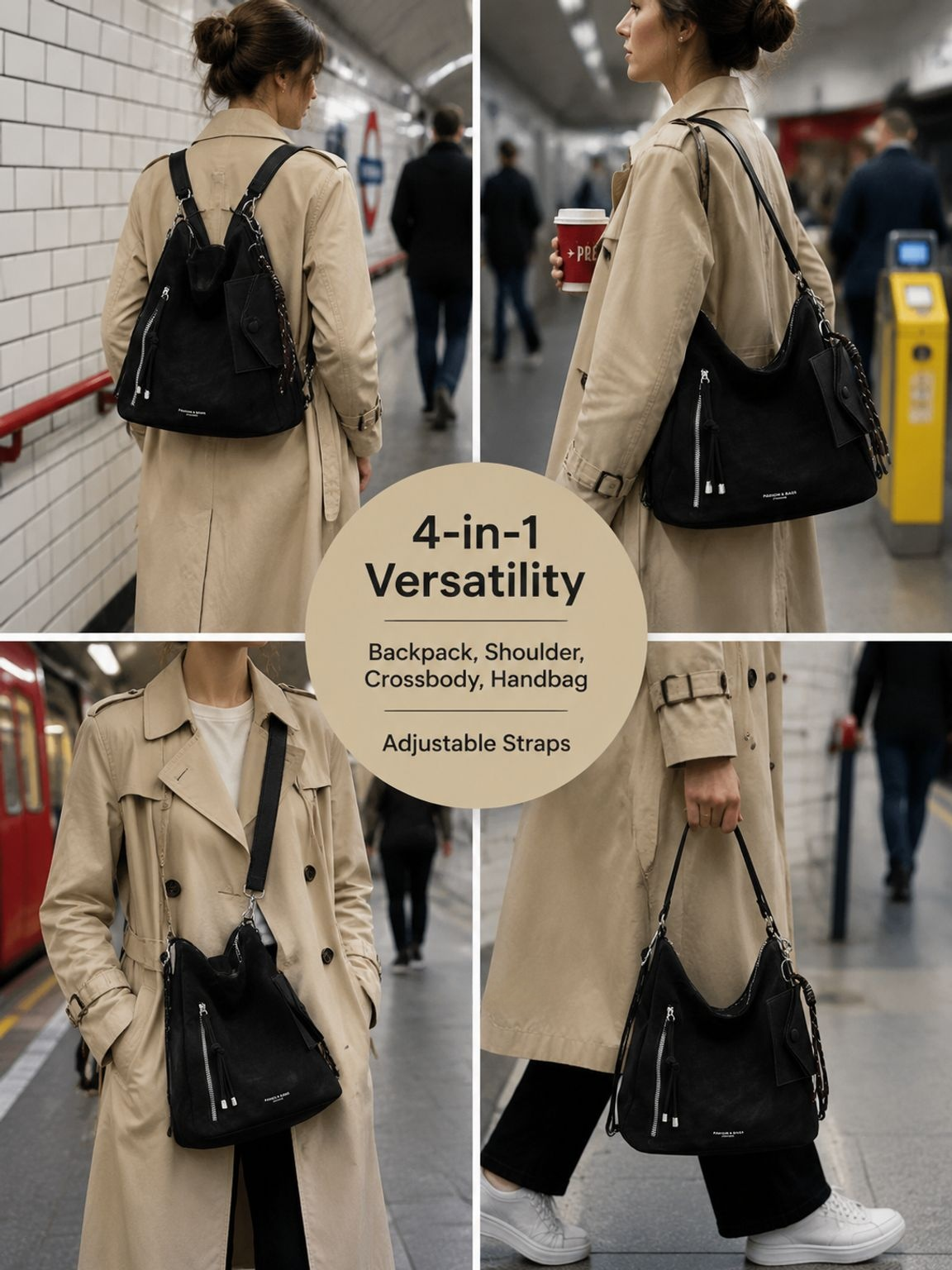 Retro-chic, stylish, versatile, large-capacity backpack/shoulder/crossbody bag