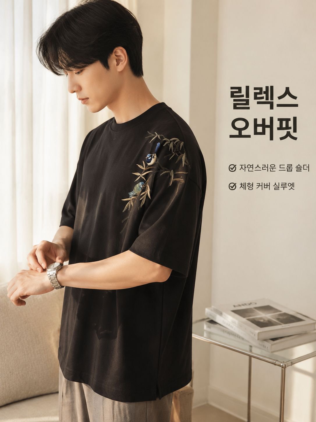 남자 라운드 5부 반팔 티