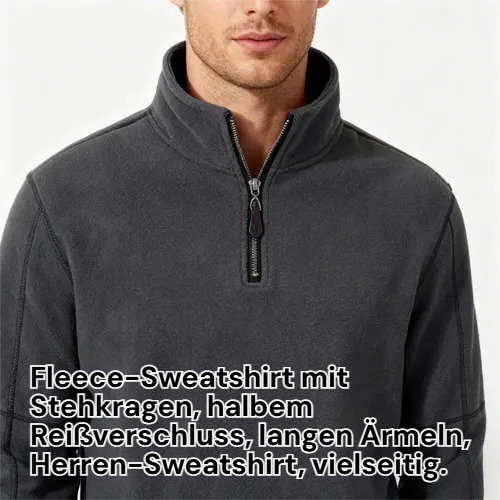 Herren-Fleece-Pullover mit Stehkragen und halbem Zipper, langärmlig, modisch