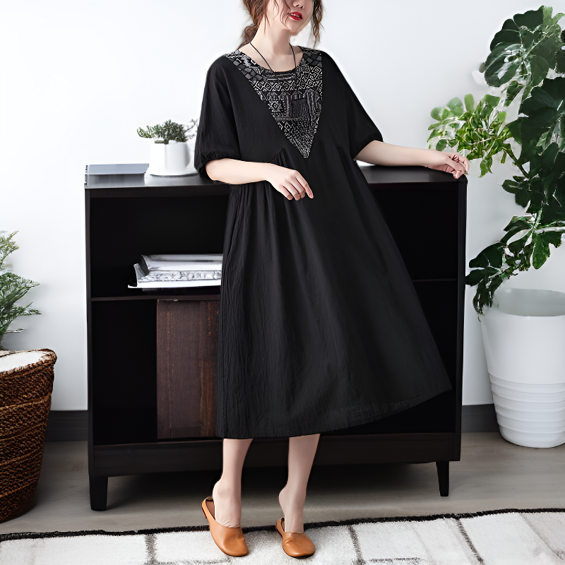 夏用レディースルーズワンピース 中年のお母さん専用ウエストワンピース