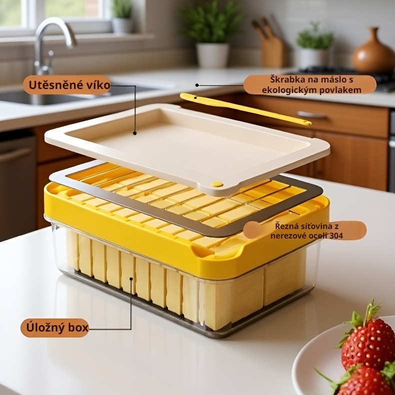 Praktická krabička na máslo s těsněním na kuchyňské lince