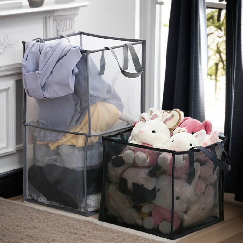 Großer faltbarer Schmutzwäsche-Aufbewahrungskorb mit Griff Mesh Wäsche Organizer