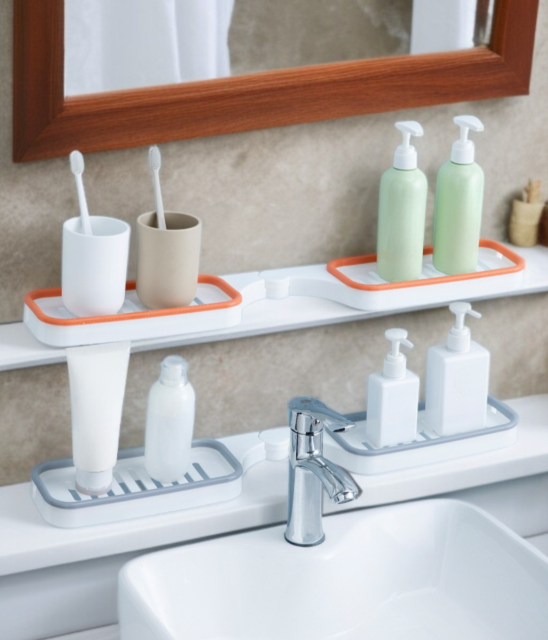 욕실 벽에 부착된 무타공 회전식 선반