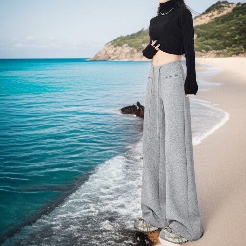 트레이닝 팬츠 여 하이웨스트 슬림 슬랙스 와이드 팬츠 와이드 슬림핏 여름 캐주얼 맨투맨