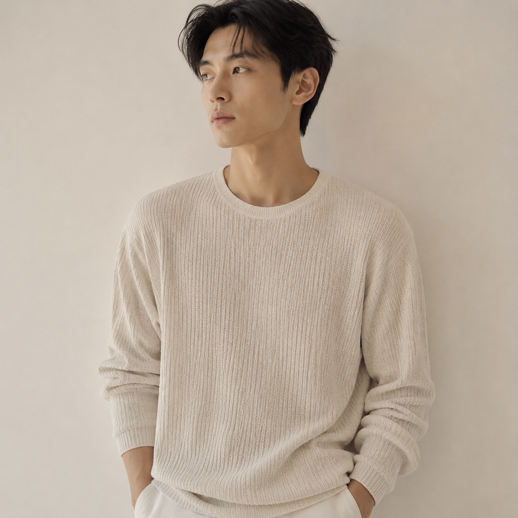 남성용 가을 라운드넥 니트 긴팔 티셔츠