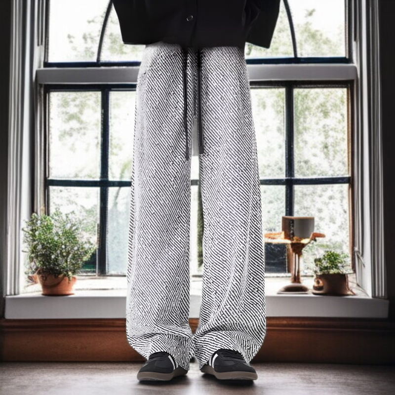 남성 편안한 와이드 슬림핏 사선 스트라이프 캐주얼 팬츠 패션 나른한 와이드 핏의 슬랙스 추동 미각 일자 와이드 팬츠