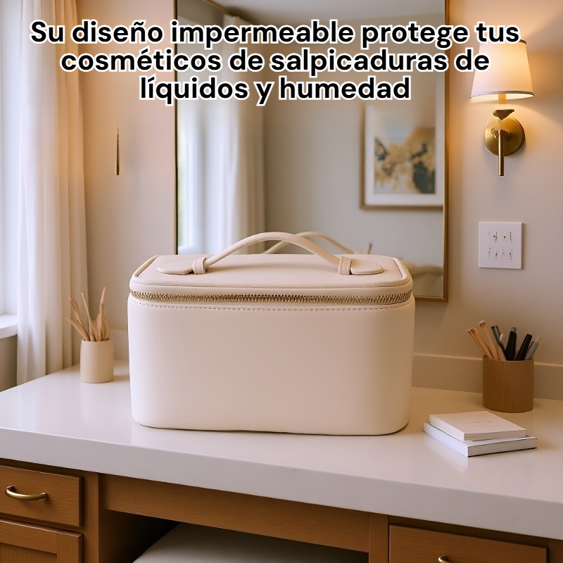 Bolsa de maquillaje de viaje de PU premium, impermeable y multifuncional