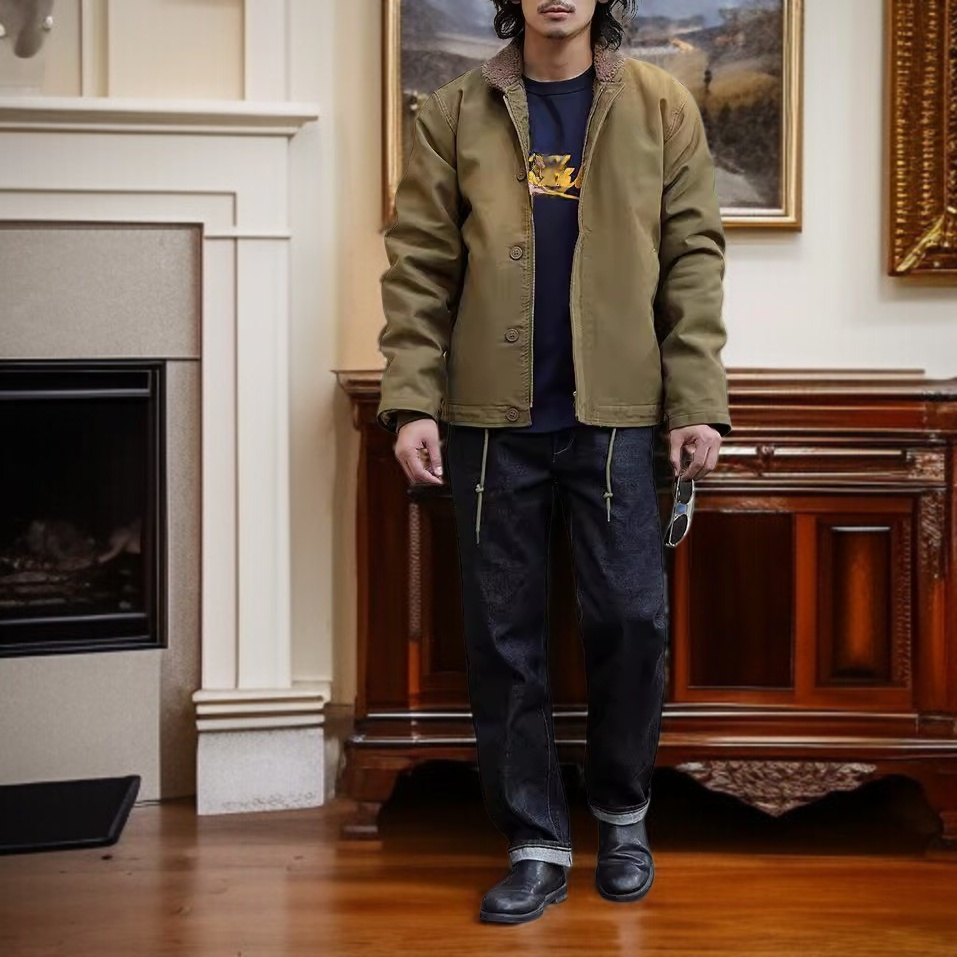 海軍N-1デッキジャケット メンズ厚手シープボア裏地アウター