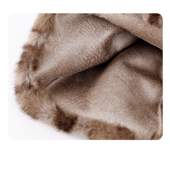 หมวกหมีขนฟูหนาลายเสือดาวกันหนาว