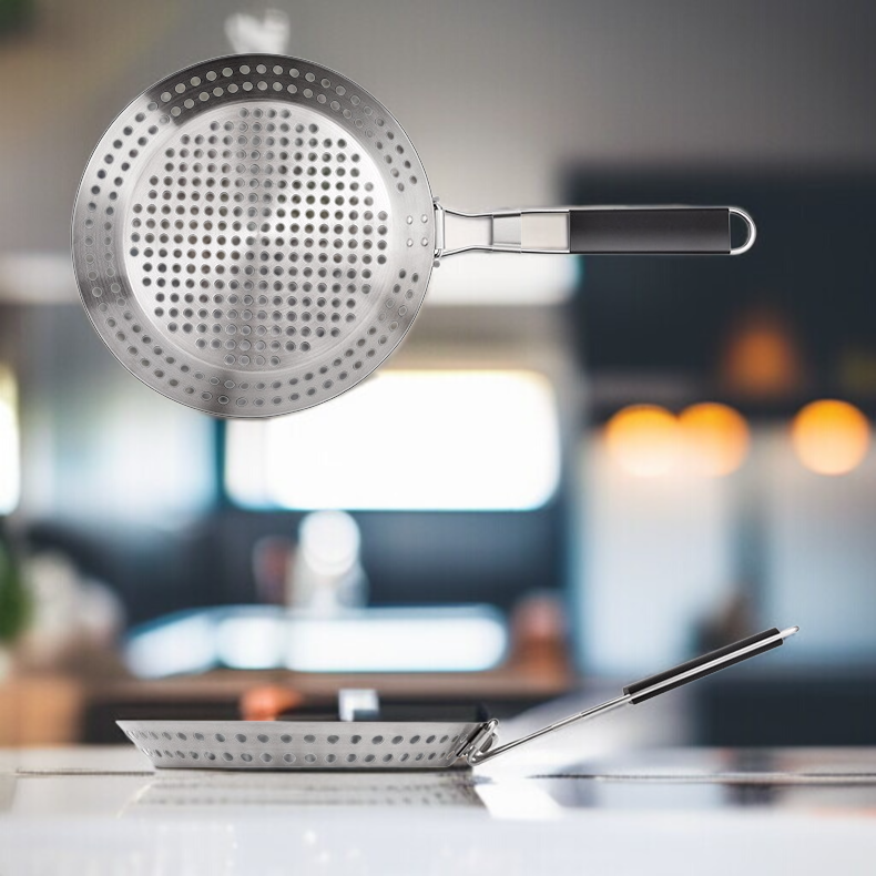 휴대용 Bbq 불판 야외 접이식 야채판 원형 펀칭 불판 나무 손잡이 야외 바베큐 접시