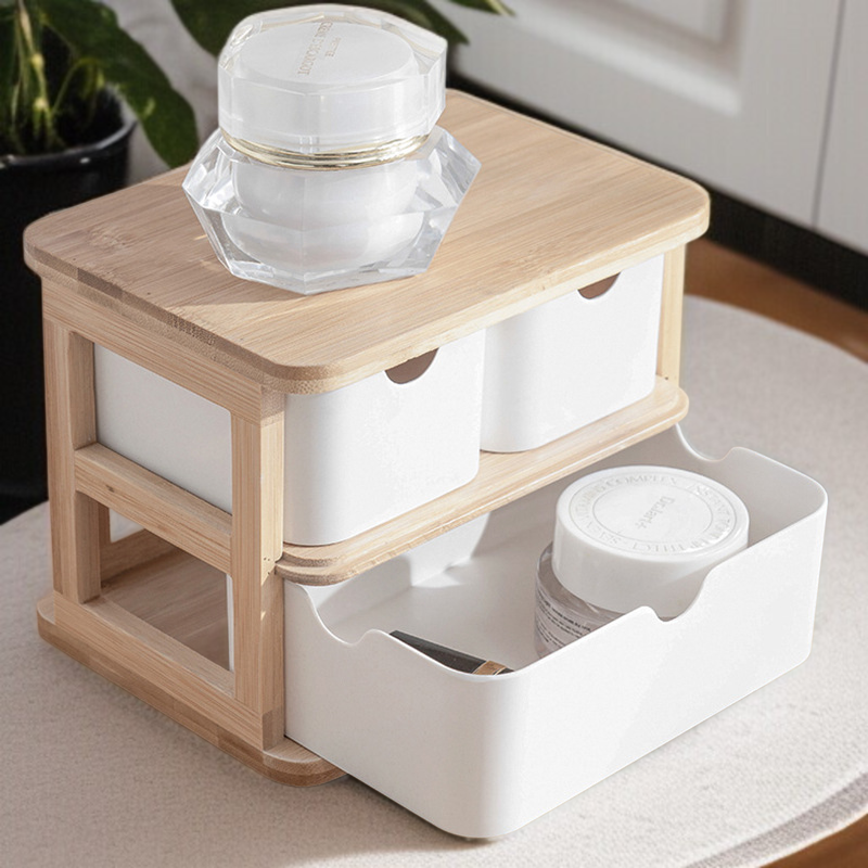 デスクトップ生分解性多層竹木製収納ボックス 引き出しデスクトップ竹繊維オーガナイザー 家庭用化粧品オーガナイザー