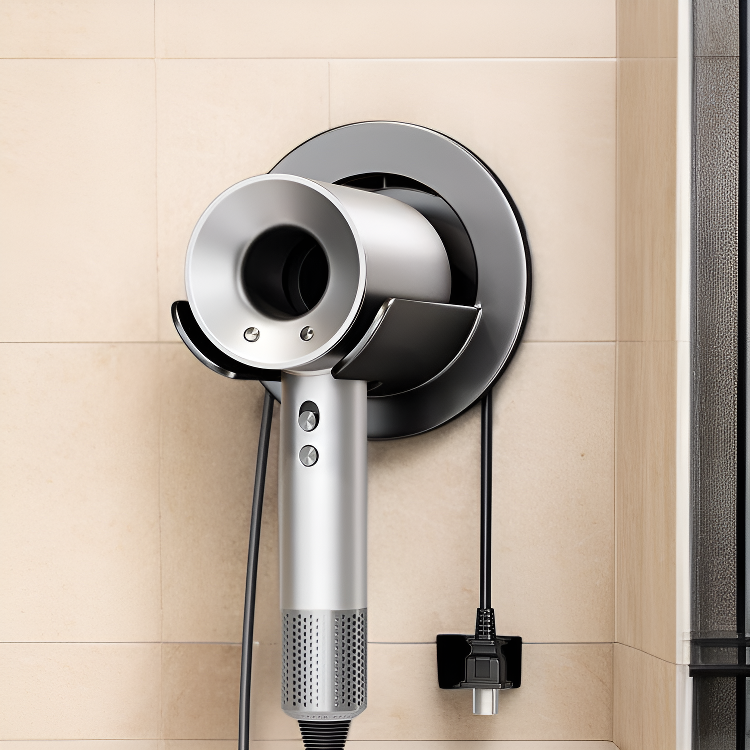 Soporte de secador de cabello sin taladro para baño, estante organizador, manos libres