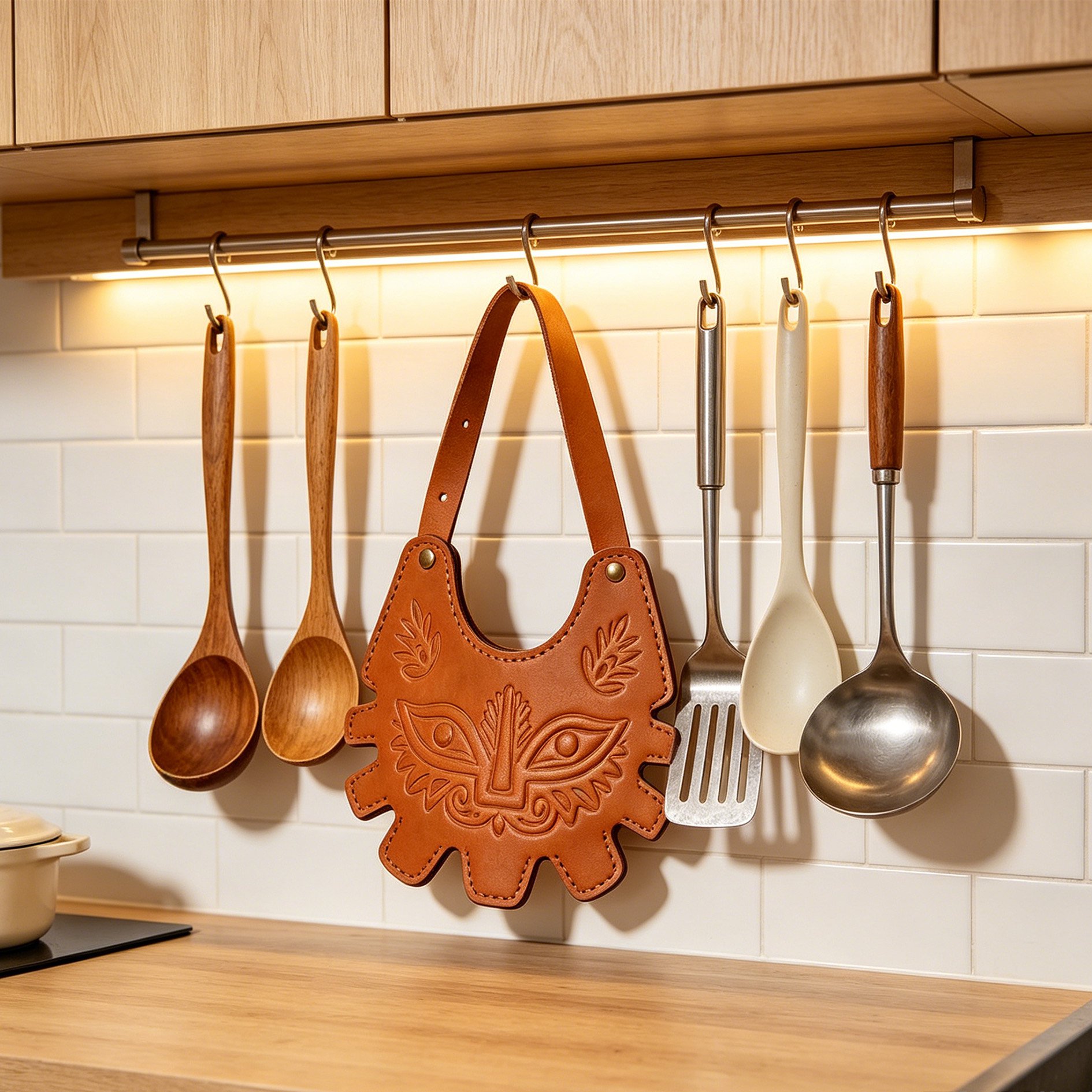 Vegetable-tanned leather kitchenware hanging strap