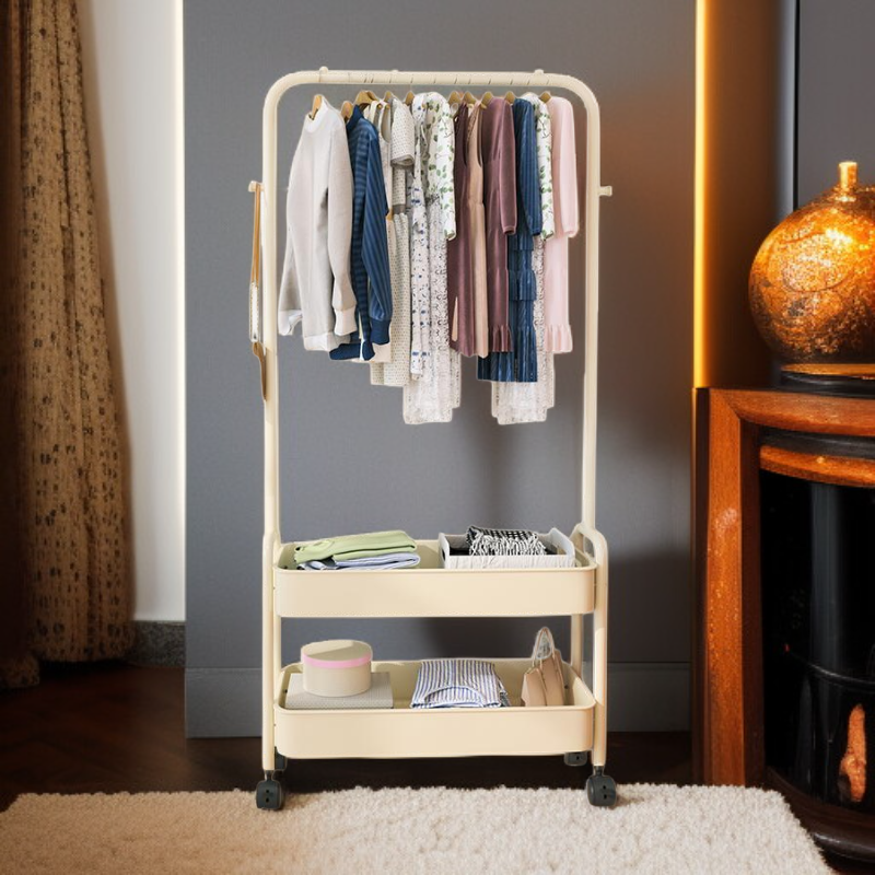 Multi-functional Nordic Style Standing Coat Rack, Mobile Clothes Storage Shelf for Home
