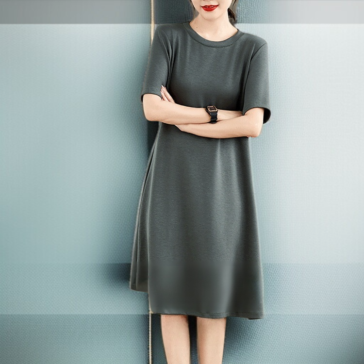 원피스 여 허리 여리여리 배 가리는 반팔 티셔츠 캐주얼 원피스