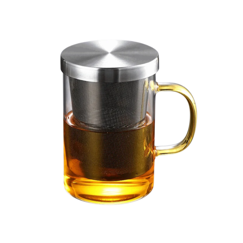 Glass Stainless Steel Filter Tea Cup