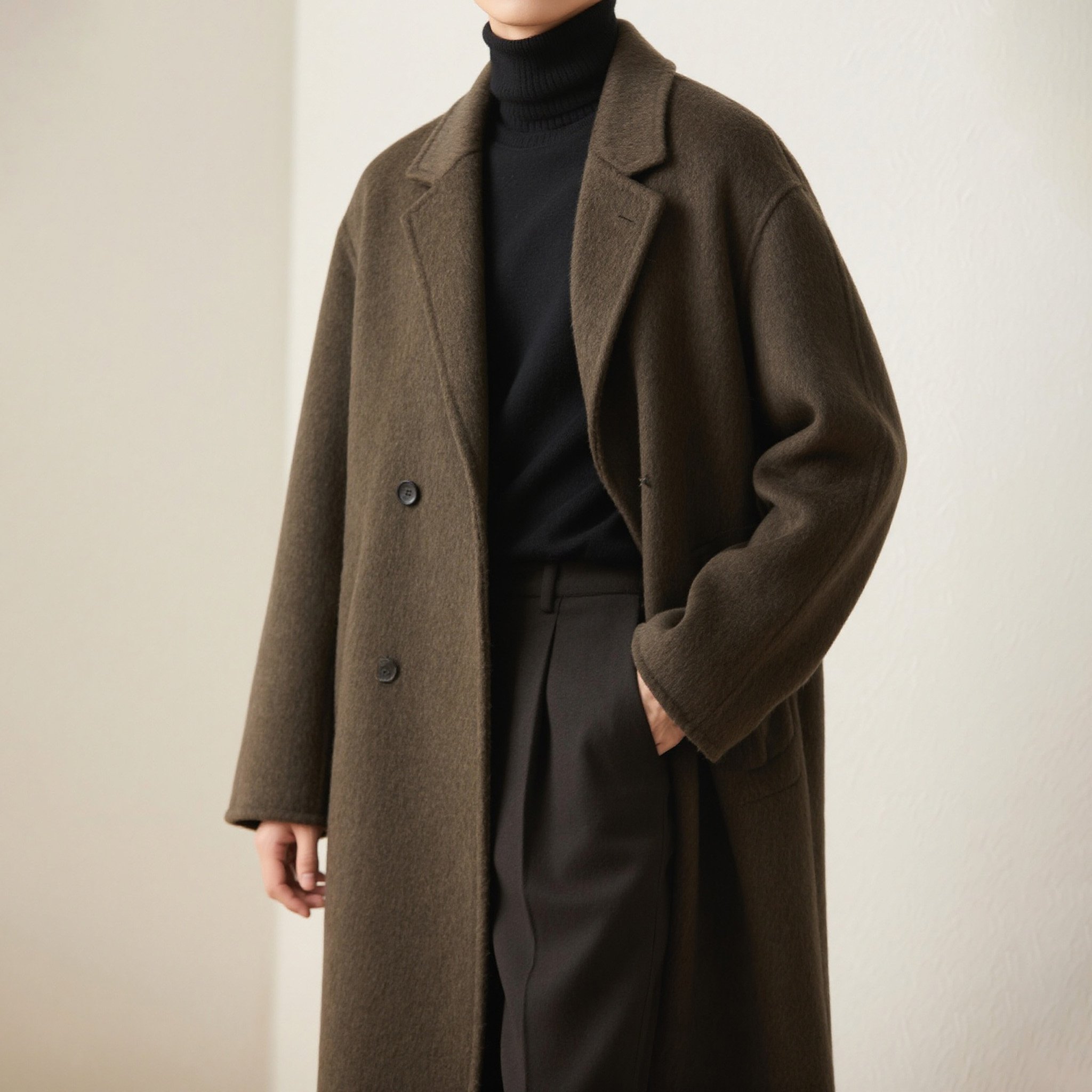 세련된 클래식 베이지 롱코트