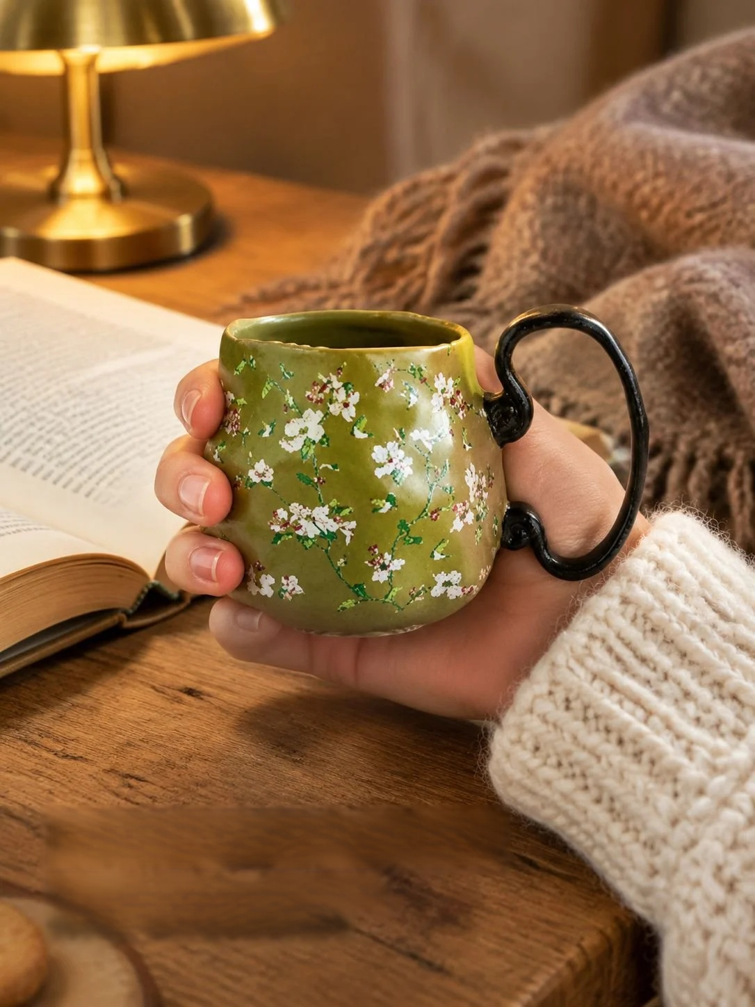 Handcrafted Ceramic Mug showcasing unique handle design and texture