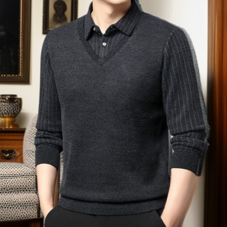 남자 니트 가짜 투피스 기모 도톰 기모 터틀넥 니트 중년 아빠 니트 상의