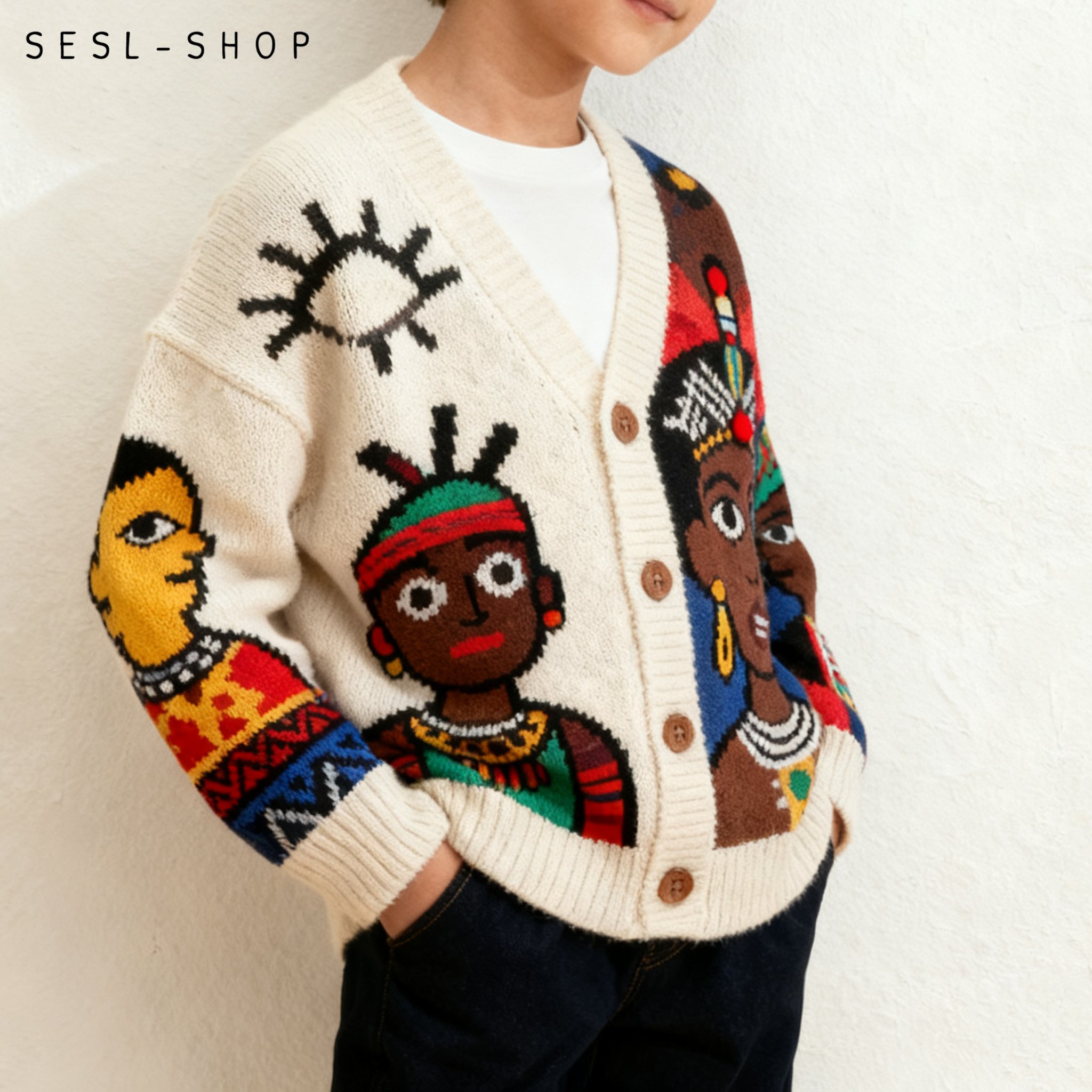เสื้อคาร์ดิแกนถักลายการ์ตูนน่ารักสำหรับผู้หญิง