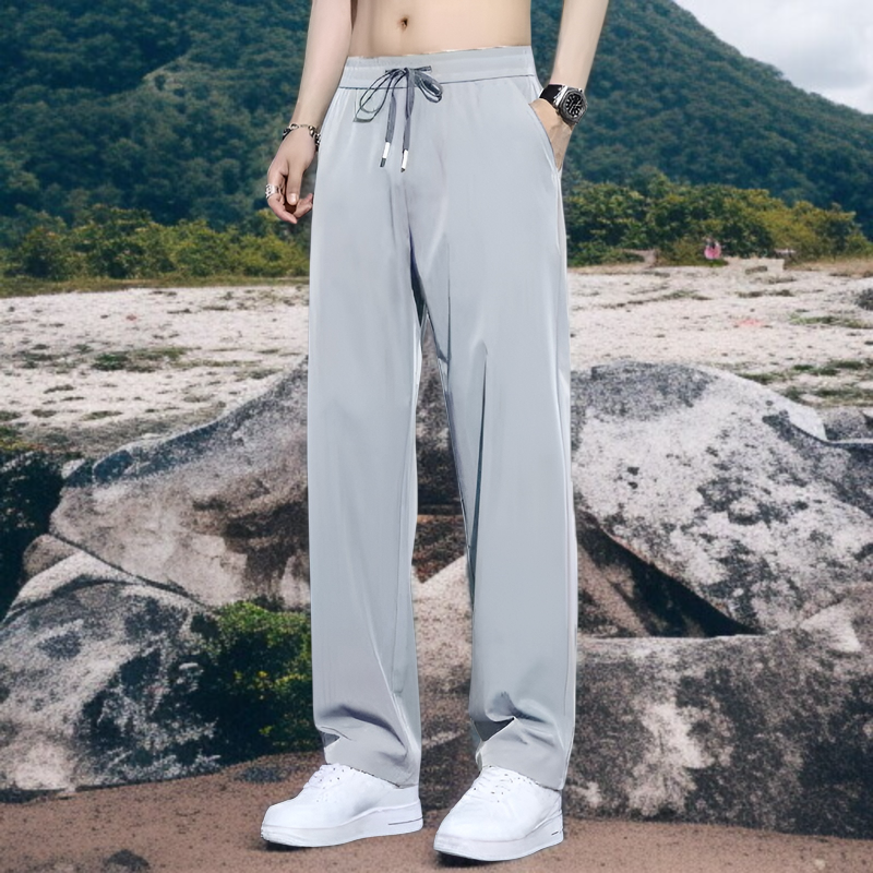 夏の薄いアイスシルクパンツメンズルーズストレートパンツドレープパンツ速乾スポーツパンツカジュアルパンツ