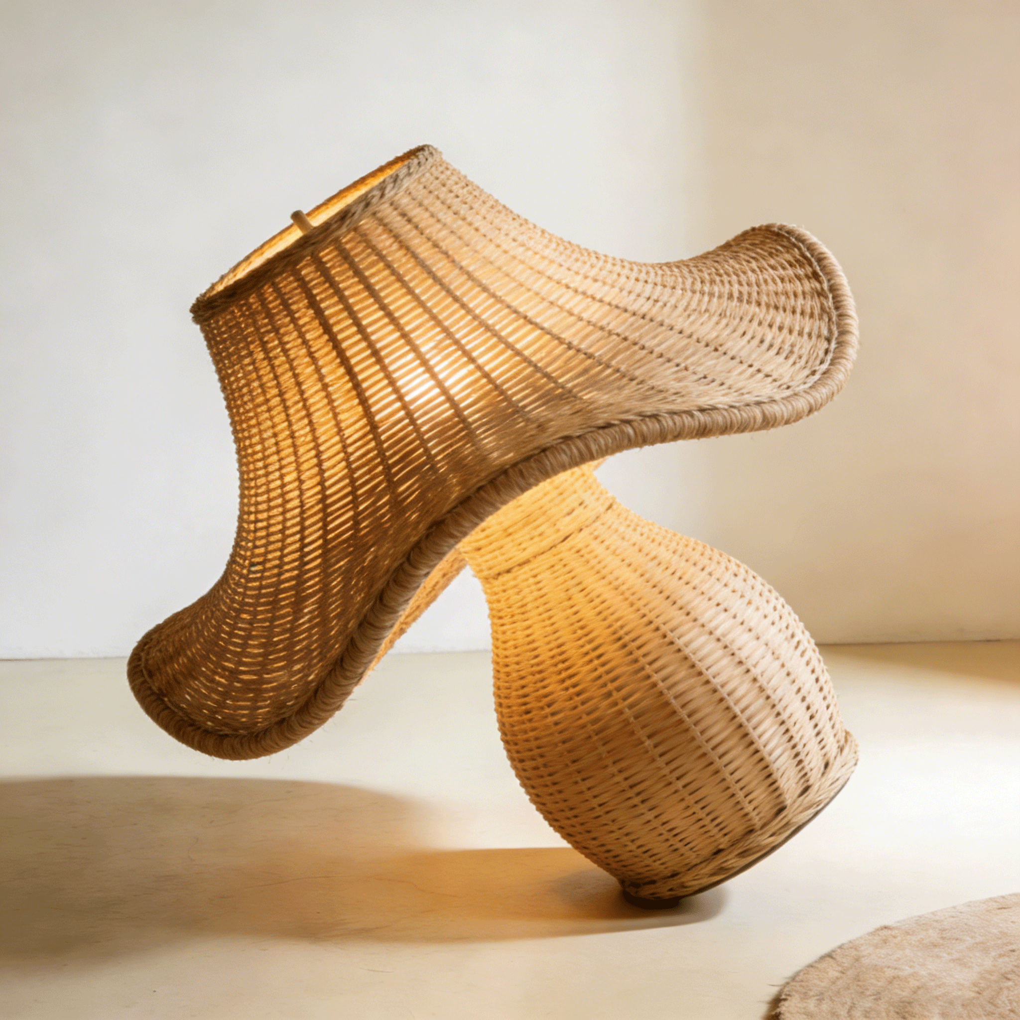  โคมไฟตั้งโต๊ะสไตล์วินเทจหวายทำมือ