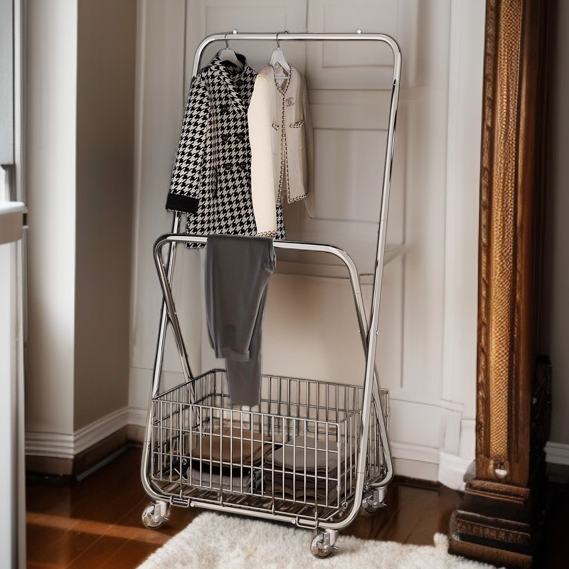 床置き洋服ラック フロアベッドルームコートラック 厚みのある金属製 キャスター付き バルコニー洋服ラック フレーム付き